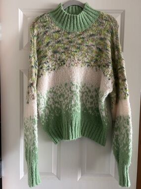 aerie Green and Cream Speckled Turtleneck Sweater L